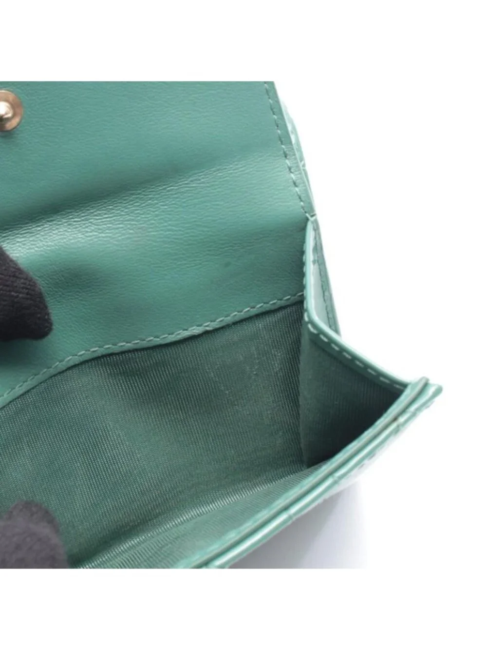 Dior Trifold Wallet Lady Lotus Blue Green Patent Leather Handbag